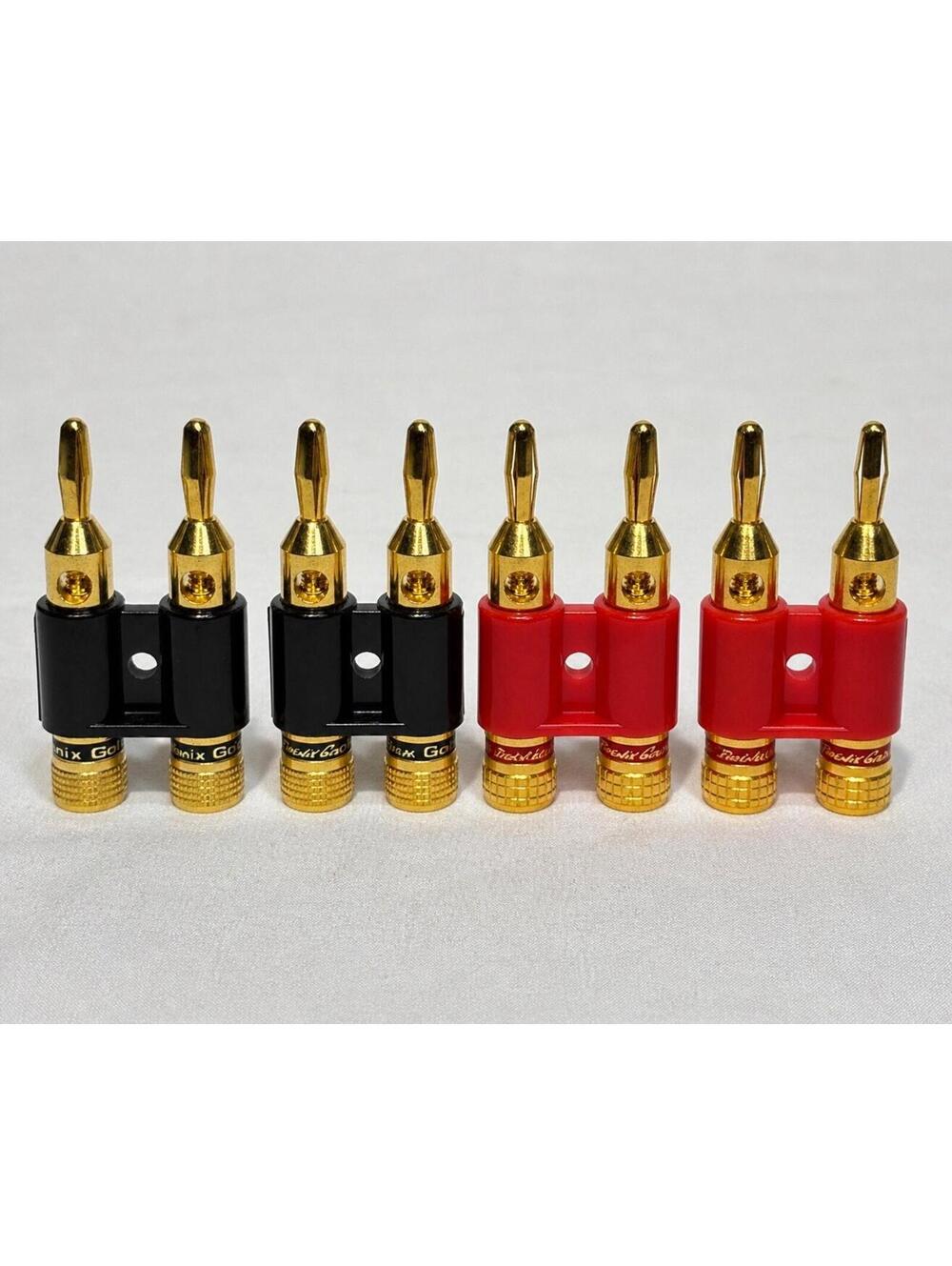 Phoenix‎ Gold Dual Banana Plugs 4 Pack Gold Plated Speaker Connectors NOS